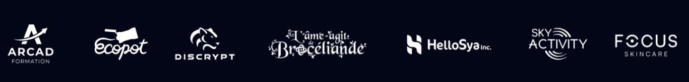 Arcad Formation, Ecopot, Discrypt, L'âme agit de Brocéliande, HelloSya Inc, Sky Activity et Focus Skincare